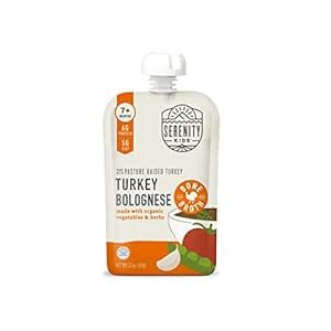 Serenity Kids Bone Broth Puree Made With Organic Veggies | Clean Label Project Purity Award Certified | 3.5 Ounce BPA-Free Pouch | Pasture Raised Turkey Bolognese | 1 Count