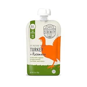 Serenity Kids 6+ Months Baby Food Pouches Puree Made With Ethically Sourced Meats & Organic Veggies | 3.5 Ounce BPA-Free Pouch | Pasture Raised Turkey & Rosemary, Purple Carrot, Zucchini | 1 Count