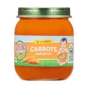 Earth's Best Organic Baby Food Jars, Stage 1 Vegetable Puree for Babies 4 Months and Older, Organic Carrots, 4 oz Resealable Glass Jar