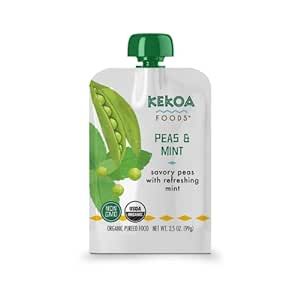 Kekoa Foods 100% Organic Vegetarian Baby Food Puree - Gluten-Free, Vegan, 3.5 oz Squeeze Pouch (Peas & Mint, 12 pack)