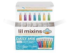 Lil Mixins Early Allergen Introduction Powder, Daily Mix | Peanut, Egg, Cashew, Walnut, Almond, Soy, Sesame Mix-Ins for Infants & Babies 4-12 Mon. Old, 1 Month Supply
