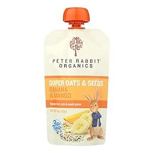 Pumpkin Tree Peter Rabbit Organics Super Oats & Seeds, Puree Squeeze Pouch, Banana & Mango, 4 Ounce (Pack of 10)