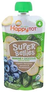HAPPY TOT Organic Bananas Spinach Blueberries Immunity Baby Food, 4 OZ
