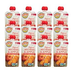 Earth's Best Organic Baby Food Pouches, Stage 2 Fruit and Vegetable Puree for Babies 6 Months and Older, Organic Sweet Potato and Apple Puree, 4 oz Resealable Pouch (Pack of 12)