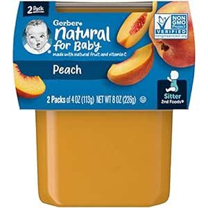 Gerber 2nd Food Baby Food Peach Puree, Natural & Non-GMO, 4 Ounce Tubs, 2-Pack