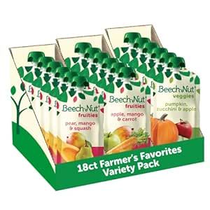 Beech-Nut Baby Food Pouches Variety Pack, Farmer's Favorites Fruit & Veggie Purees, 3.5 oz (18 Pack)