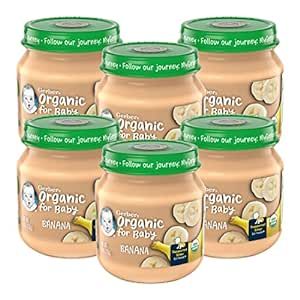 Gerber Organic for Baby 1st Foods Baby Food Jar, Banana, Made with Non-GMO & Organic Produce, USDA Organic Baby Food, 4-Ounce Glass Jar (Pack of 6 Jars)