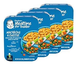 Gerber Mealtime for Toddler Macaroni & Cheese with Side of Seasoned Peas & Carrots, Made with Real Cheddar Cheese & Farm Grown Veggies, 6.6 OZ (Pack of 4)