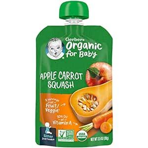 Gerber Organic Apples, Carrots, Squash Baby Food, 3.5 Oz Pouch