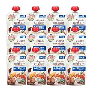 Earth's Best Organic Baby Food Pouches, Stage 3 Protein Puree for Babies 2 Years and Older, Organic Beef Medley with Vegetables Puree, 4.5 oz Resealable Pouch (Pack of 12)