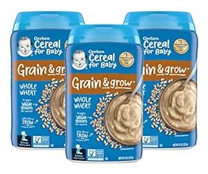 Gerber Cereal for Baby 2nd Foods Grain & Grow Cereal, Whole Wheat Cereal, Made with Whole Grains & Essential Nutrients, Non-GMO, 8-Ounce Canister (Pack of 3)