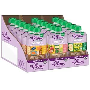 Plum Organics Mighty Food Group Blend Organic Baby Food Meals [12+ Months] Variety Pack 4 Ounce Pouch (Pack Of 18) Packaging May Vary