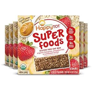 Happy Tot Organics Super Foods Oat Bars, Bananas, Strawberries & Sunflower Butter, 5 Count (Pack of 6)