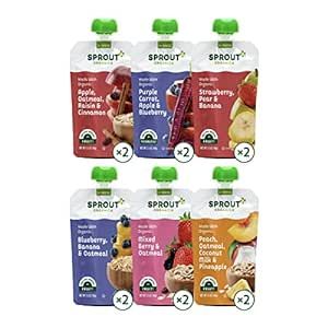 Sprout Organic Baby Food, Stage 2 Pouches, 6 Flavor Fruit, Veggie & Grain Variety Sampler, 3.5 Oz Purees (Pack of 12)