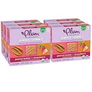 Plum Organics | Jammy Sammy Snack Bars | Organic Toddler & Kids Snacks | Peanut Butter & Strawberry | 1.2 Ounce Bar (30 Total) | New Look, Packaging May Vary