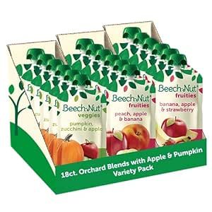 Beech-Nut Baby Food Variety Pack, Orchard Blends with Apple & Pumpkin Baby Food Pouches, Fruit & Veggie Purees, 3.5oz (18 Pack)