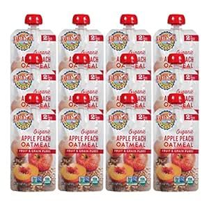 Earth's Best Organic Baby Food Pouches, Stage 2 Fruit and Grain Puree for Babies 6 Months and Older, Organic Apple Peach and Oatmeal Puree, 3.5 oz Resealable Pouch (Pack of 12)