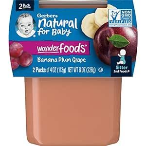 Gerber Baby Food 2nd Foods Blends, Banana Plum Grape Puree, Wonderfoods, Natural & Non-GMO, 4 Ounce, 2-Pack