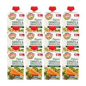 Earth's Best Organic Baby Food Pouches, Stage 2 Vegetable Puree for Babies 6 Months and Older, Organic Carrots and Broccoli Puree, 3.5 oz Resealable Pouch (Pack of 12)