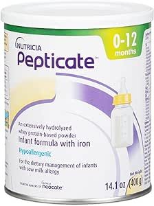 Pepticate Baby Formula, Hypoallergenic Powdered Infant Formula for Cow Milk Allergy, with Omega 3 DHA, ARA, Iron & Prebiotics, 14.1oz
