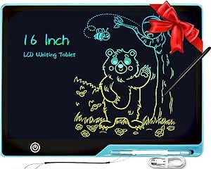 Drawing Tablets for Kids, Rechargeable LCD Writing Tablet for Kids, 16 Inch USB Doodle Board Drawing Tablet, Reusable Electronic Drawing Pads Educational Toys for Boys Girls, Blue