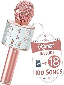 Kingci Kids Microphone, Girls Toy Microphones for Toddler Singing Bluetooth + 18 Pre-Loaded Nursery Rhymes, Birthday Gifts Toys Microphone for 3 4 5 6 7 8 9 10 12 Year Old Girls Boys