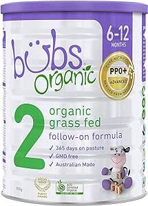 Bubs Organic Grass Fed Follow-On Formula Stage 2, Infants 6-12 months, Made with Non-GMO Organic Milk, 28.2 Oz