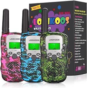 LOOIKOOS Walkie Talkies for Kids, 3 KMs Long Range Walky Talky Radio Kid Toy Gifts for Boys and Girls 3 Pack