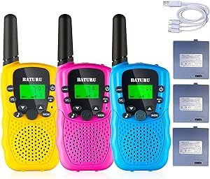 BATURU Rechargeable walkie talkies for Kids, 3 Miles Kids Walkie Talkies with Batteries, Walkie Talkies with Backlit LCD Flashlight, Stocking Stuffers for Kids, for Kids Age 3-12