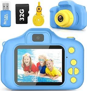 Desuccus Kids Camera Toys Christmas Birthday Gifts for Boys and Girls Kids Toys 3-9 Year Old HD Digital Video Camera for Toddler 5 Puzzle Games with 32GB SD Card (Blue)