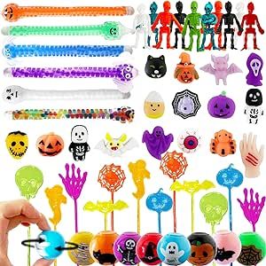 52 Pcs Halloween Fidget Toys Pack, Halloween Mochi Squishy Toys Sticky Hands Stress Relief Sensory Toys for Kids Halloween Trick or Treat Party Favors Goodie Bag Fillers Treasure Box Prizes