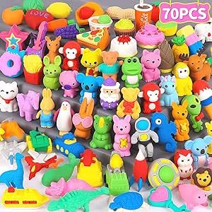 70 Pack Animal Erasers for Kids Bulk Desk Pets Classroom Prizes Treasure Box Toys for Classroom Supplies, 3D Puzzle Mini Erasers Pencil Erasers Back to School Supplies for Kids Party Favors (Random)