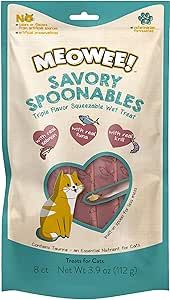 MEOWEE! Savory Spoonables with Real Salmon, Tuna & Krill, 8 Count Tube, Triple Flavor Squeezable Lickable Wet Treats for Cats with Built-in Spoon for Less Mess
