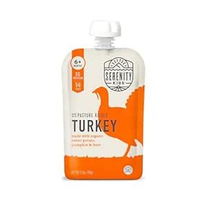 Serenity Kids 6+ Months Baby Food Pouches Puree Made With Ethically Sourced Meats & Organic Veggies | 3.5 Ounce BPA-Free Pouch | Pasture Raised Turkey, Sweet Potato, Pumpkin, Beet | 6 Count