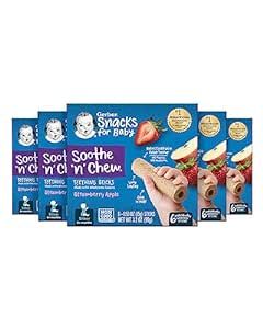 Gerber Snacks for Baby Food, Baby Snacks, Sitter, Soothe N Chew Teething Sticks, Strawberry Apple, Teether, Baby Teether, 5 Boxes of 6 Individually Wrapped Sticks (30 Count)