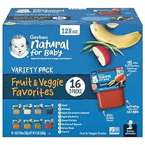 Gerber Purees 2nd Foods Veggie & Fruit Variety Pack, 8 Ounces, Box of 16 (Packaging May Vary)