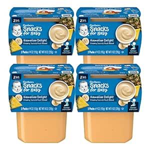 Gerber Snacks for Baby 2nd Foods Baby Food Tubs, Hawaiian Delight, Creamy Juice & Fruit Blend, Pureed Baby Food Snack, 2 - 4 ounce Tubs/Pack (Pack of 4)