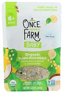 Once Upon a Farm, Frozen, Organic Baby Food, Quinoa, Banana, Spinach & Coconut Butter with Chia Seed Plant-Rich Meal, 3.5 Ounce