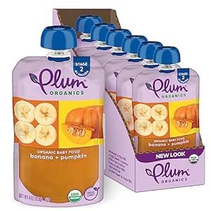 Plum Organics | Stage 2 | Organic Baby Food Meals [6+ Months] | Banana & Pumpkin | 4 Ounce Pouch (Pack Of 6) Packaging May Vary