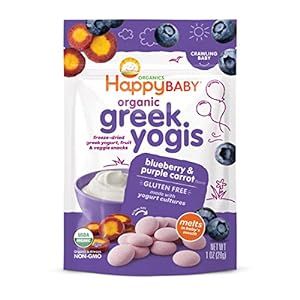 Happy Baby Organics Greek Yogis Freeze-Dried Greek Yogurt and Fruit Snacks Blueberry/Purple Carrot, 1 Ounce Bag (Packaging May Vary)