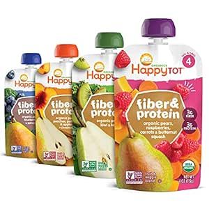 Happy Tot Organics Stage 4 Fiber & Protein 4 Flavor Variety Pack (Pack of 16)
