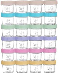 WILLDAN 24-Pack Glass Baby Food Storage Containers - 4 oz Baby Food Storage Jars with Lids, Baby Food Maker, Microwave, Dishwasher & Freezer Safe