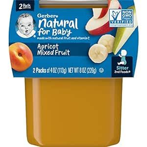 Gerber Baby Food 2nd Foods Blends, Apricot Mixed Fruit Puree, Natural & Non-GMO, 4 Ounce Tubs, 2-Pack