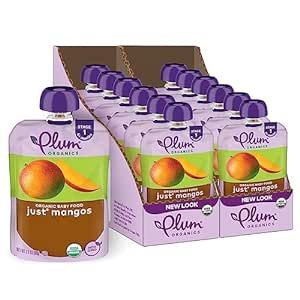 Plum Organics | Stage 1 | Organic Baby Food Meals [4+ Months] | Just Mango | 3.5 Ounce Pouch (Pack Of 12) Packaging May Vary