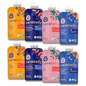 Cerebelly Baby Food Pouches - Organic Beans & Veggies Purees Variety Pack (4 oz, Pack of 8) Toddler Snacks - 16 Brain-supporting Nutrients - Healthy Snacks, Gluten-Free, BPA-Free, Non-GMO