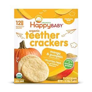 Happy Baby Organics Organic Teether Crackers Gluten Free Mango & Pumpkin With Amaranth, 0.14 Oz, 12 Count (Pack of 6)