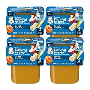 Gerber Natural for Baby 2nd Foods Baby Food Tubs, Apricot Mixed Fruit, Made with Natural Fruit & Vitamin C, Pureed Baby Food, 2-4 Ounce Tubs/Pack (Pack of 4)