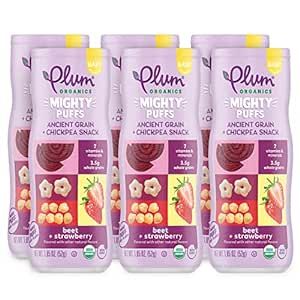 Plum Organics Mighty Puffs Snack For Babies - Beet & Strawberry Flavor - (Pack of 6) 1.85 oz - Ancient Grain & Chickpea Snacks