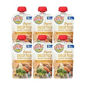 Earth's Best Organic Baby Food Pouches, Stage 3 Homestyle Meal Puree for Babies 9 Months and Older, Organic Cheesy Pasta with Vegetables, 3.5 oz Resealable Pouch (Pack of 6)