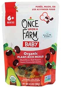 Once Upon a Farm, Frozen, Organic Baby Food Black Bean, Red Pepper, Sweet Potato & Cilantro with Avocado Oil & Cumin Plant-Rich Meal, 3.5 Ounce